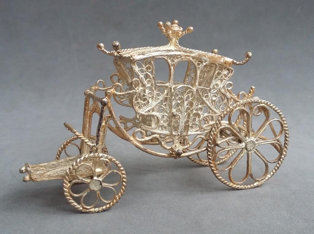 Antieke MINI MINIATUUR Koets Rijtuig Koning Koningin Prins, Antiek en Kunst, Ophalen of Verzenden