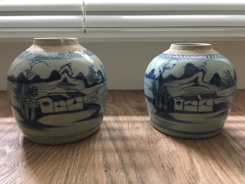 2 antieke Chinese gemberpotten ca 1800, Antiek en Kunst, Antiek | Vazen, Ophalen