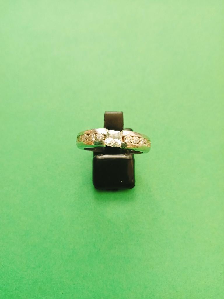 Mooie Smalle Zilveren Bandring met Bergkristal, Sieraden, Tassen en Uiterlijk, Antieke sieraden, Ophalen of Verzenden, Zilver