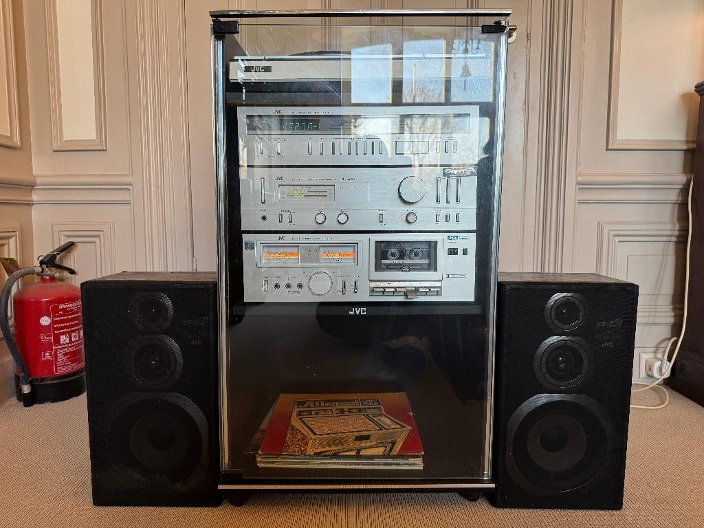 JVC Stereo Set Toren Platenspeler Cassette Audiomeubel 70 80, Gebruikt, JVC, Losse componenten, Ophalen