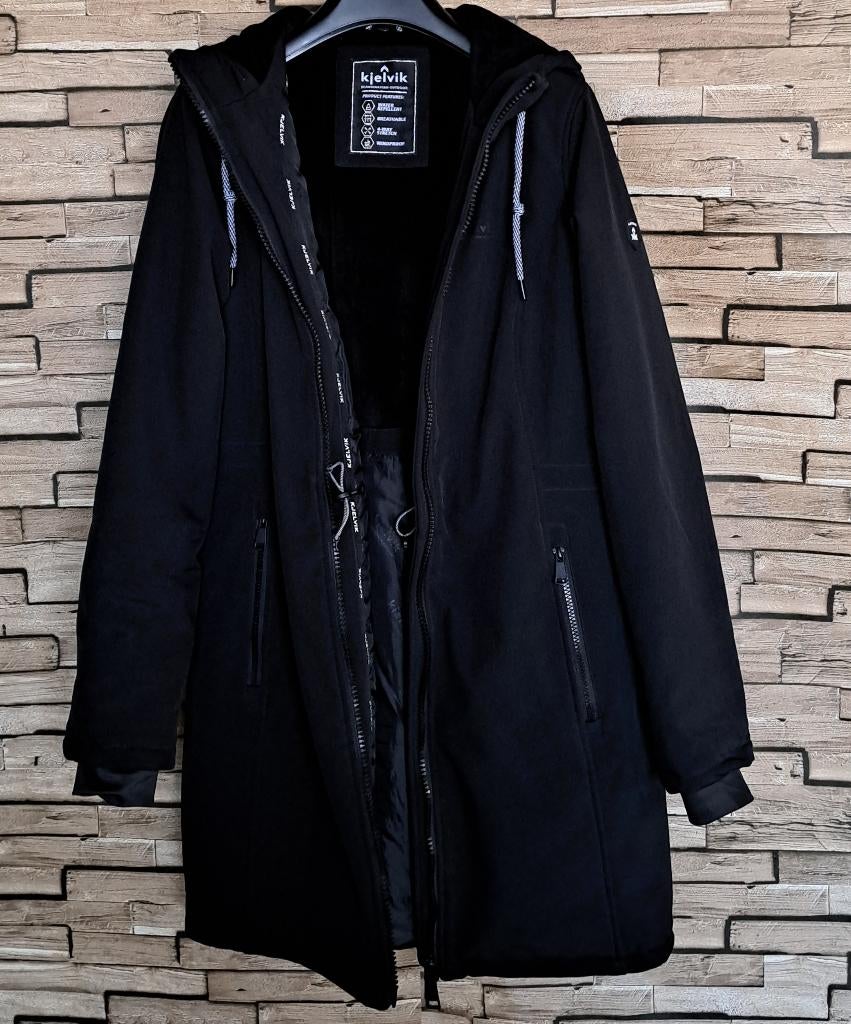 KJELVIK - Als Nieuw, Zwarte Outdoor Parka, maat 38, Maat 38/40 (M), Verzenden, Zwart, Zo goed als nieuw