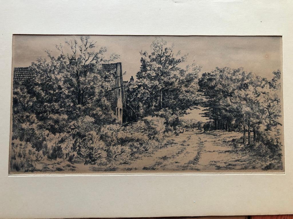 De Kaag, woonhuis aan de Wijk aan Duin 21 – IJserinkhuijsen, Ets, Gesigneerd, Ophalen of Verzenden, Landschap