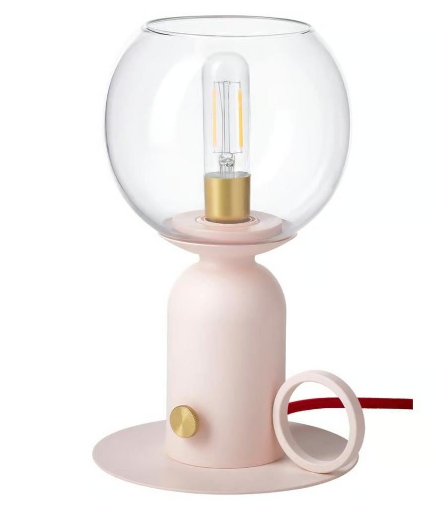 Prachtige tafellamp, rose met rood snoer, Ophalen of Verzenden