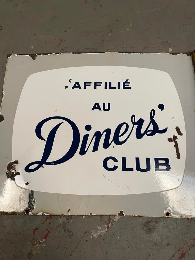 Oud geëmailleerd reclamebord Diners Club 1961., Ophalen of Verzenden