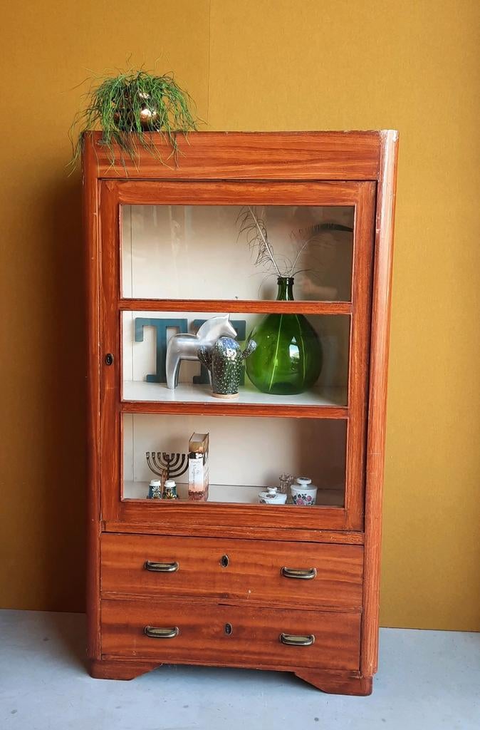 Vintage Art Deco style vitrine kast, boekenkast met lades, Huis en Inrichting, Kasten | Vitrinekasten, Ophalen, Gebruikt, Met deur(en)