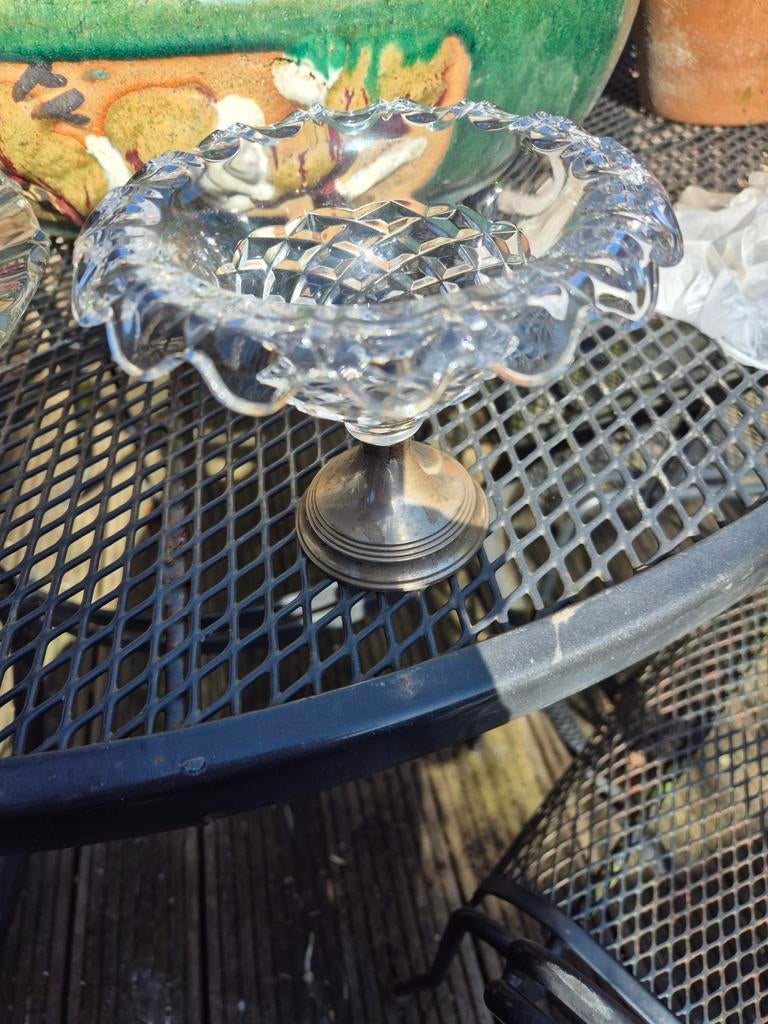 Glazen schaaltje met zilveren voet, Ophalen of Verzenden