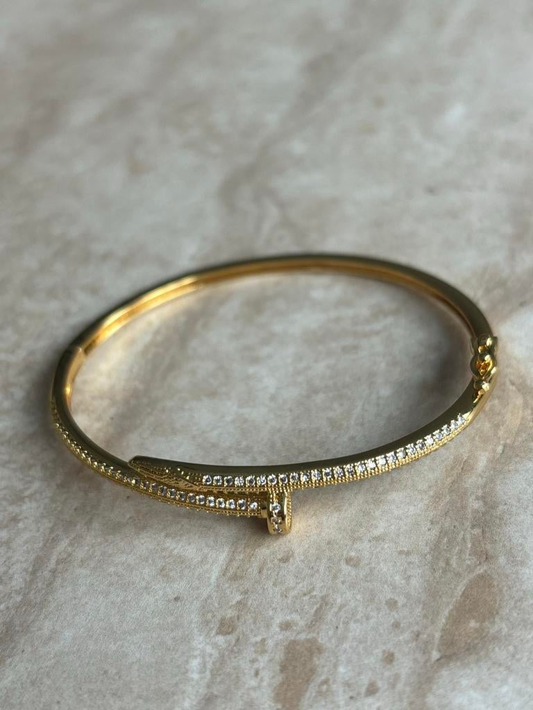Armband Spijker met Strass goud MAAT S, Sieraden, Tassen en Uiterlijk, Armbanden, Nieuw, Overige materialen, Goud, Met strass