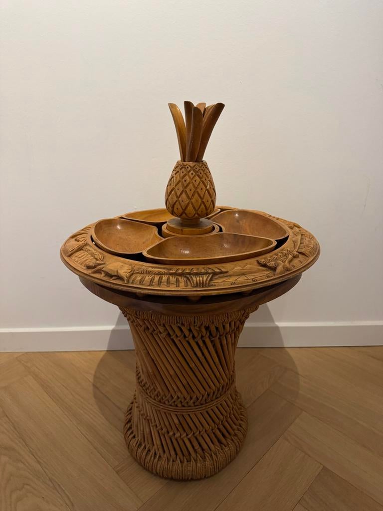 Uniek Vintage Tafel met draaiend plateau, Antiek en Kunst, Ophalen