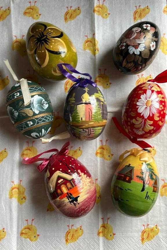 Set (7) vintage Russische houten eieren, Ophalen of Verzenden, Gebruikt