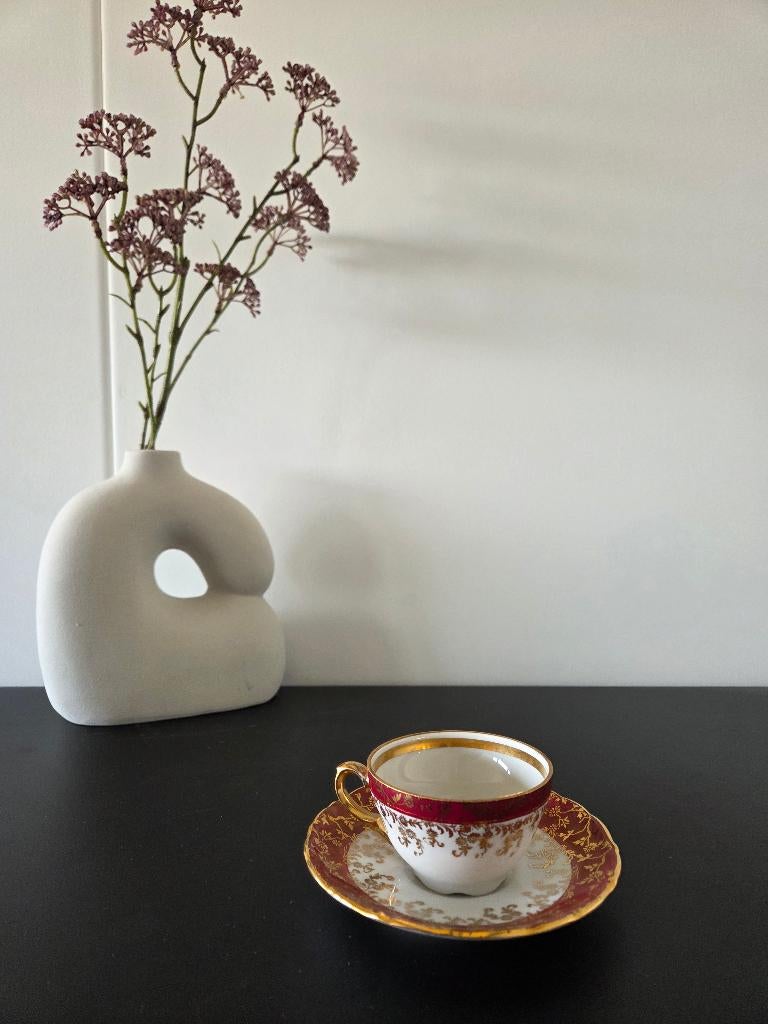 Vintage Bavaria kop en schotel - robijnrood met goud, Ophalen of Verzenden