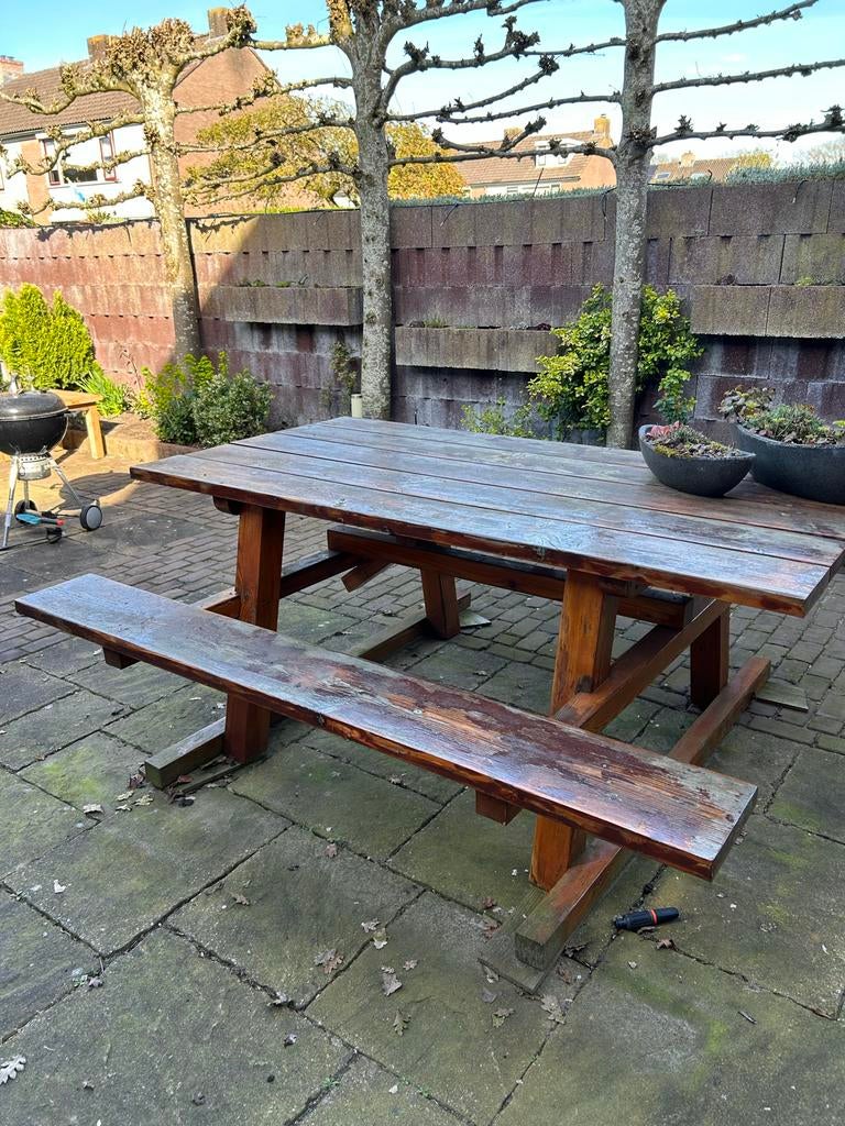 Robuuste Douglas picknickbank/tuinbank, Ophalen, Gebruikt, Rechthoekig, Hout