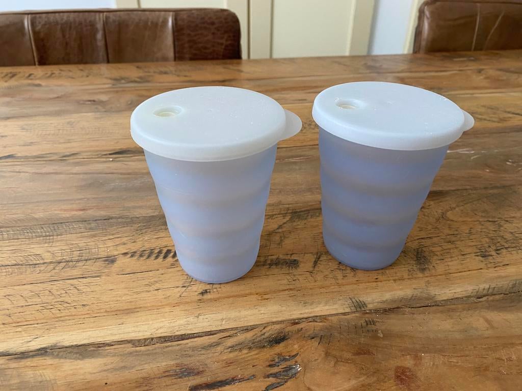 Tupperware rietjesbekers, Ophalen of Verzenden, Blauw, Beker of Kan
