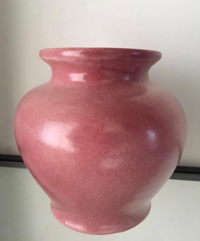 Oude jaren ‘50 vaas ambachtelijk uniek roze terracotta vaas, Antiek en Kunst, Ophalen of Verzenden
