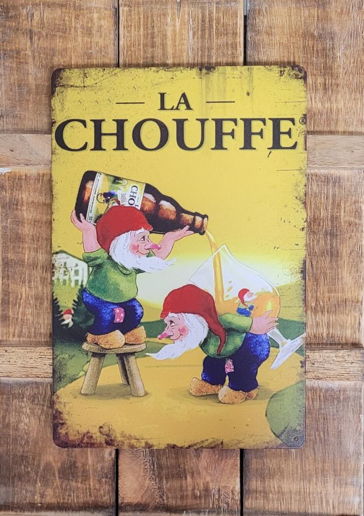 La Chouffe bier kabouters reclamebord van metaal wandbord, Verzamelen, Biermerken, Ophalen of Verzenden, Nieuw, Reclamebord, Plaat of Schild