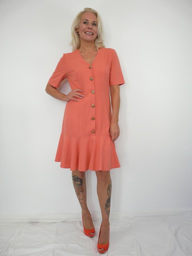 *Abfab Vintage Koraal Jurk 40*, Kleding | Dames, Jurken, Zo goed als nieuw, Maat 38/40 (M), Oranje, Knielengte, Ophalen of Verzenden