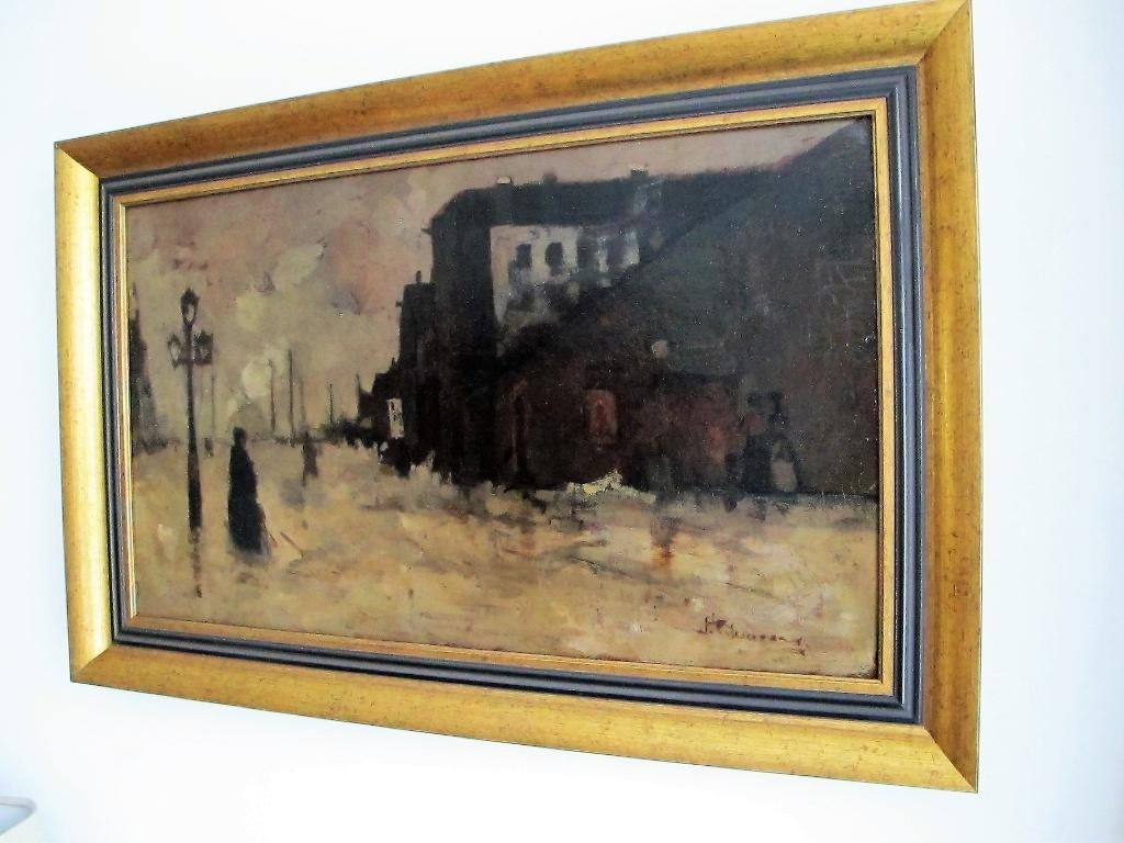 Jan Rijlaarsdam  1911- 2007, roze buurt, Antiek en Kunst, Kunst | Schilderijen | Klassiek, Ophalen of Verzenden