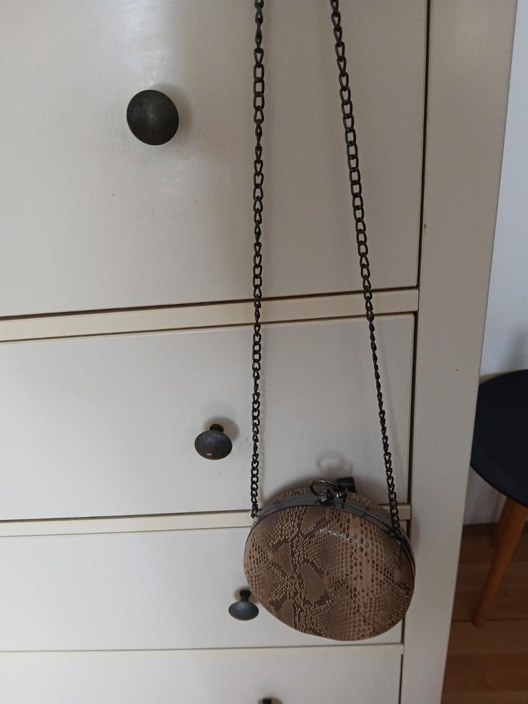 Ronde tas met slangenprint en ketting, Ophalen of Verzenden