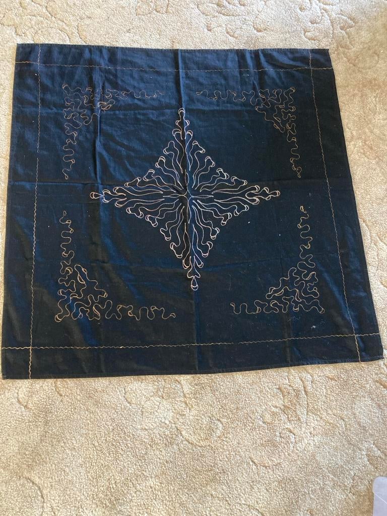 Zwart tafellaken met Sashiko borduurwerk, Ophalen, Zo goed als nieuw, Zwart, Tafelkleed of Tafelzeil