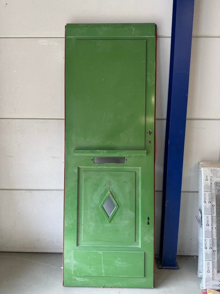 Prachtige groene deur 83,5x236,5 met brievenbus en ruitje, Gebruikt, 80 tot 100 cm, 215 cm of meer, Ophalen of Verzenden