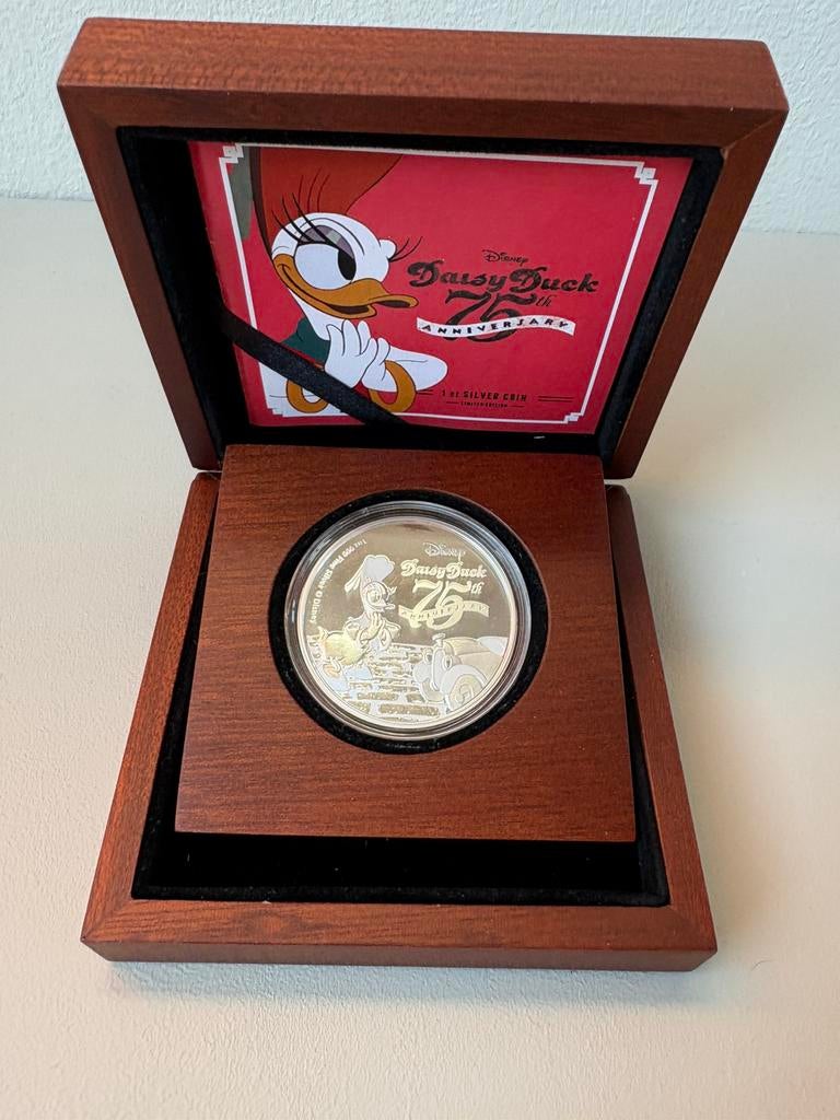 Daisy Duck 75 jaar 1oz zilveren munt, Verzenden, Zilver
