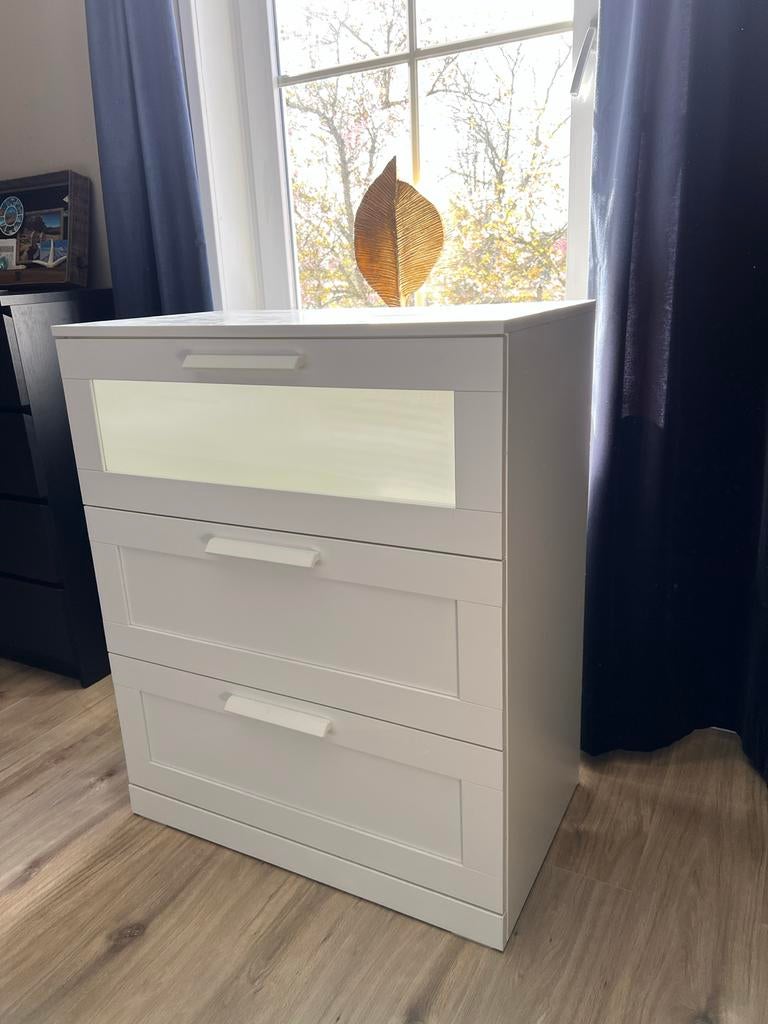 IKEA BRIMNES Ladekast wit/frosted glas, Kunststof, Gebruikt, 3 of 4 laden, Minder dan 100 cm