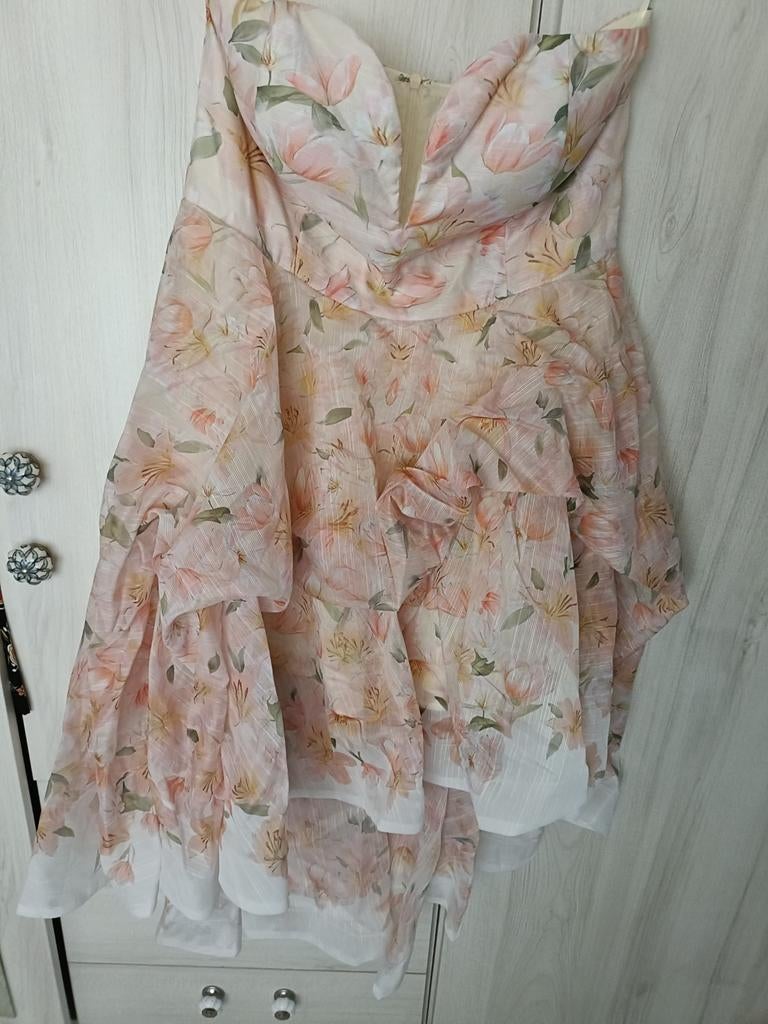 Bloemen Strapless Jurk - Stijlvol en Elegant mt 40, Kleding | Dames, Jurken, Zo goed als nieuw, Maat 38/40 (M), Roze, Boven de knie