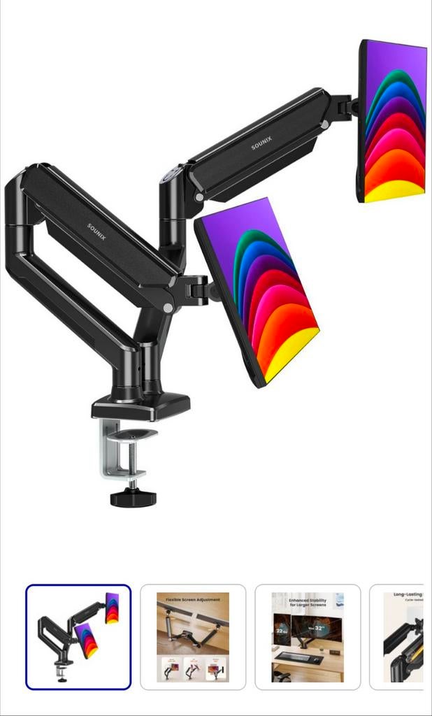 Sounix dubbele monitor arm, Computers en Software, Monitoren, Ophalen, Kantelbaar, Zo goed als nieuw, Overige typen