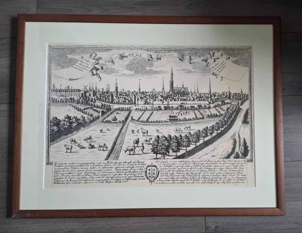 Reproductie "Gezicht op Gouda" ingelijst, Ophalen of Verzenden