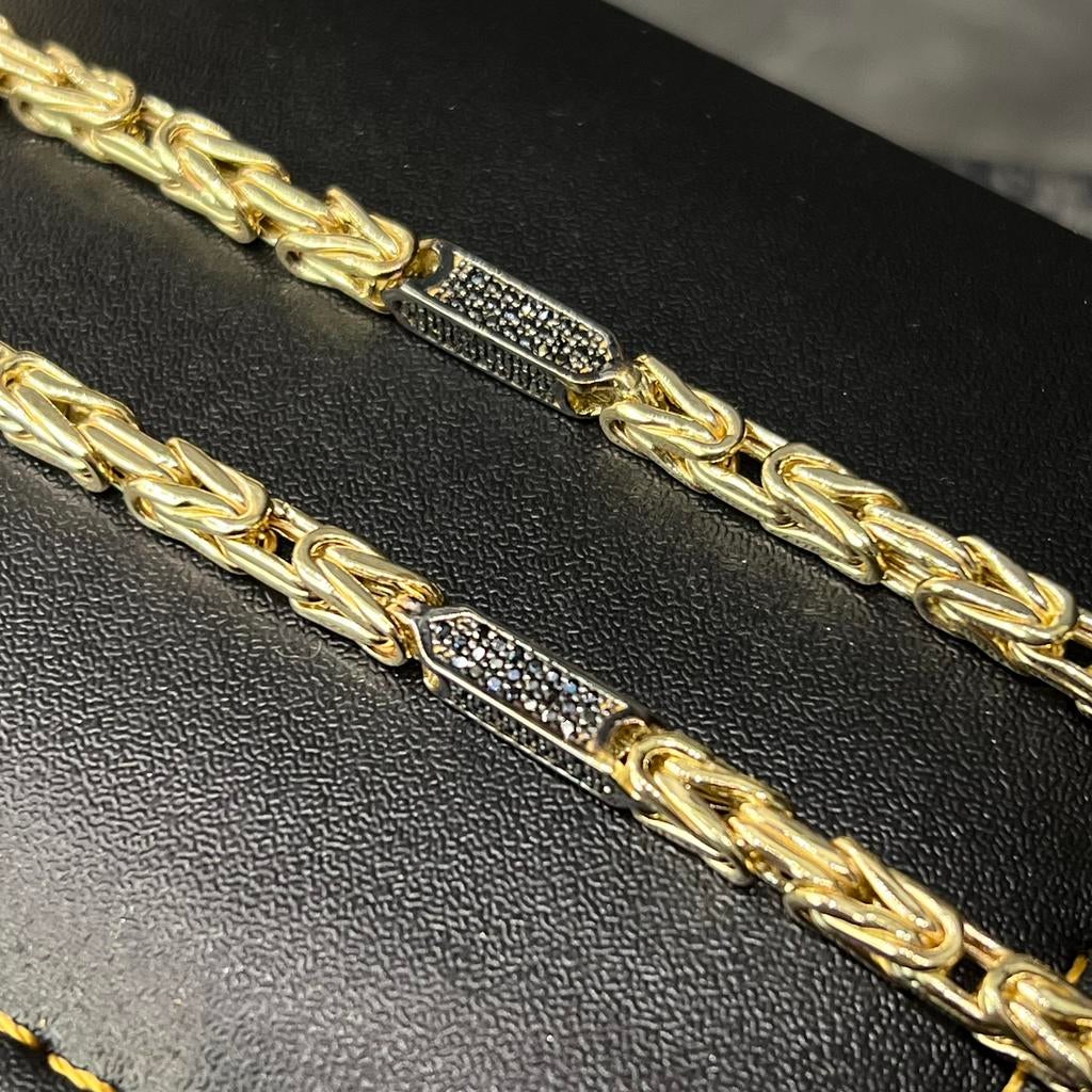 14 karaat gouden koningsketting zwarte onyx steen ketting, Ophalen of Verzenden, Zo goed als nieuw, Zwart, Goud