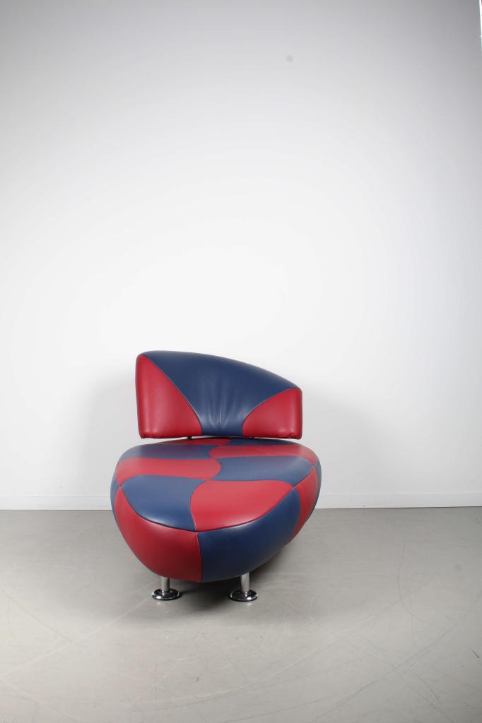 1x Leolux Kikko Chaise Longue Blauw/Rood Leer – Chroom, Niet ingevuld, Niet ingevuld, Ophalen of Verzenden, Zo goed als nieuw