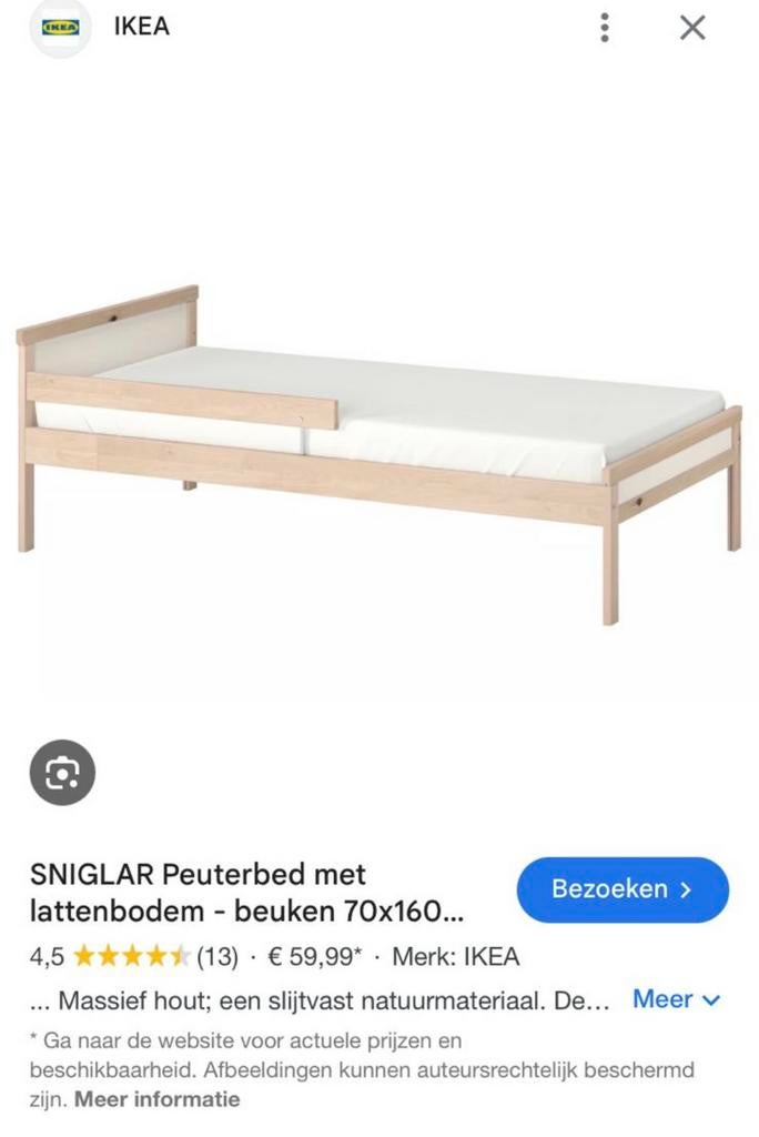 Peuterbed inclusief matras, 70 tot 85 cm, Zo goed als nieuw, Matras, 140 tot 160 cm