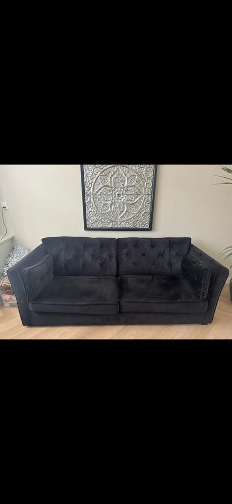 Mooie zwart velvet bank + 2 opberg poefs urban sofa, Ophalen, Zo goed als nieuw