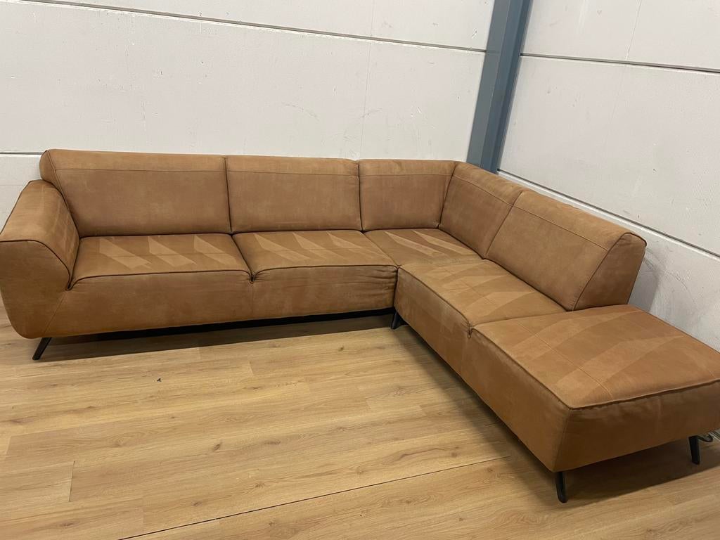 Mooie luxe suede cognac bruine XOOON hoekbank - GEREINIGD!!!, Ophalen, 250 tot 300 cm, Luxe, Hoekbank