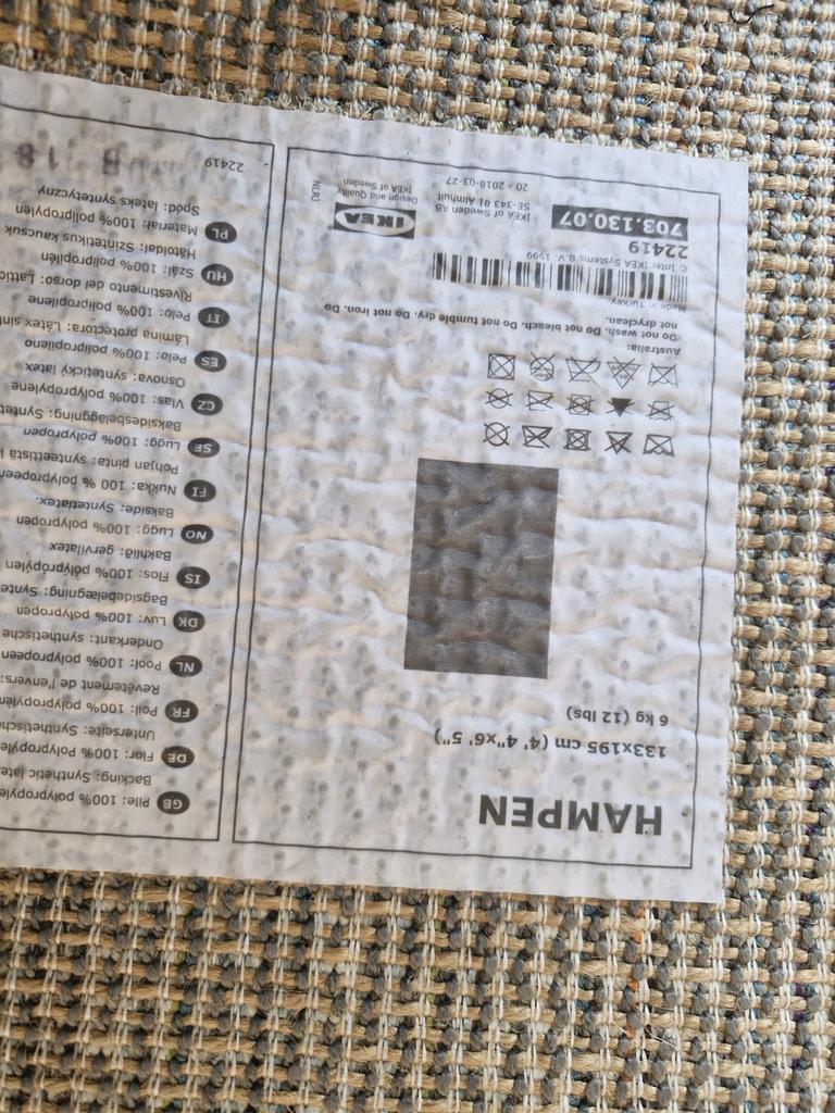 Grijs Vloerkleed IKEA Hampen 133x195 cm, Ophalen, Gebruikt, 100 tot 150 cm, 150 tot 200 cm