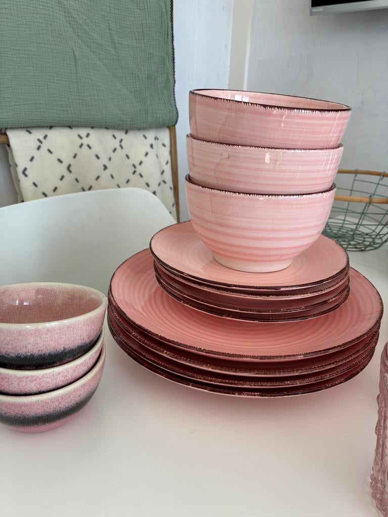 Azur Ceramics roze servies, Ophalen, Gebruikt, Bord(en), Overige stijlen