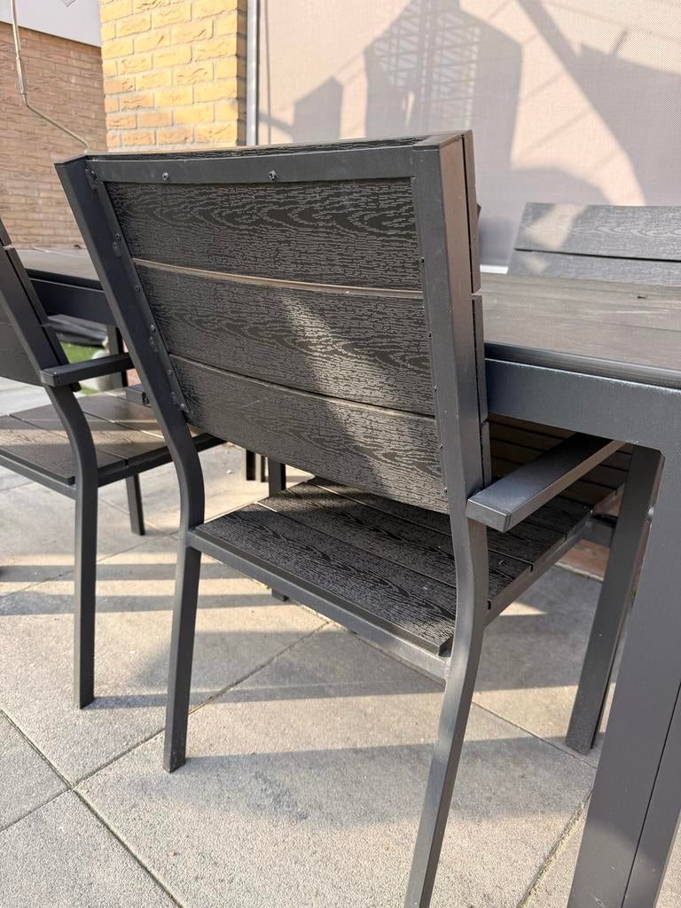Nette Jutlandia tuinset zwart aluminium met 4 stoelen, Tuin en Terras, Tuinsets en Loungesets, Ophalen, 4 zitplaatsen, Gebruikt