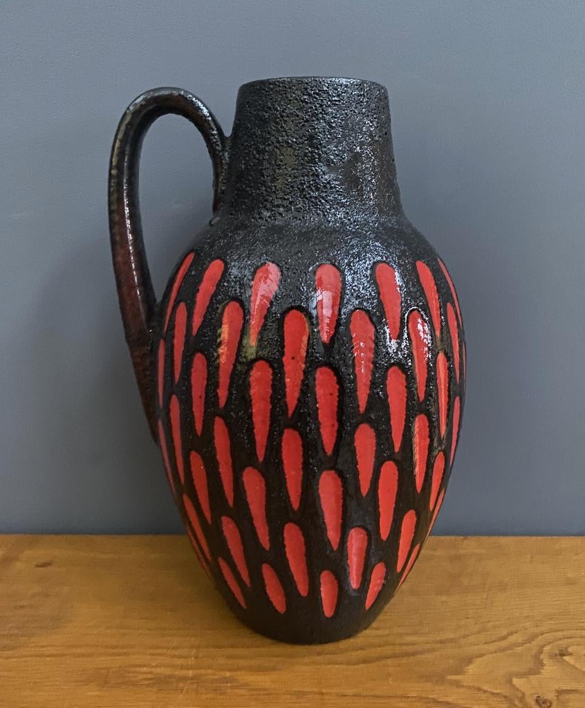 60 70's VAAS NR 14 Scheurich Grote vaas zwart lava rode vlek, Gebruikt, Zwart, Aardewerk of Porselein, Ophalen of Verzenden