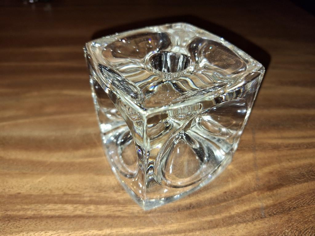 Grote Sklo vintage kandelaar van dik glas., Ophalen of Verzenden, Overige materialen, Kandelaar, Minder dan 25 cm