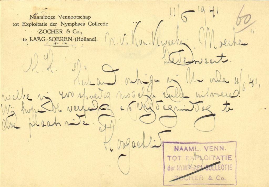 Zocher + Co., Laag-Soeren - 06.1941 - briefkaart, Ophalen of Verzenden, Briefkaart
