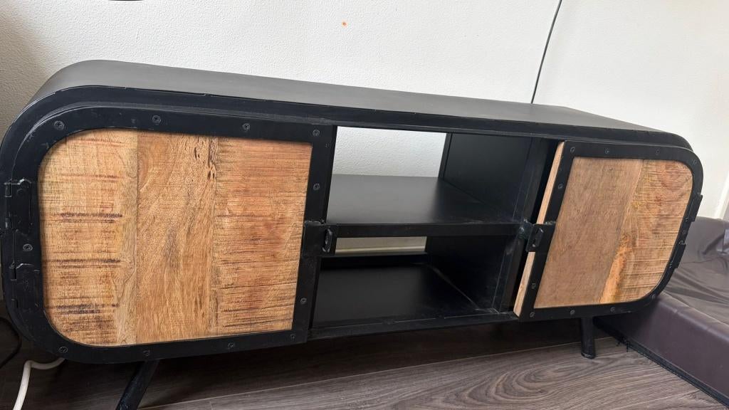 Tv Meubel mangohout en metaal, Huis en Inrichting, Kasten | Televisiemeubels, Ophalen, Industrieel, mangohout, Nieuw, 50 tot 100 cm
