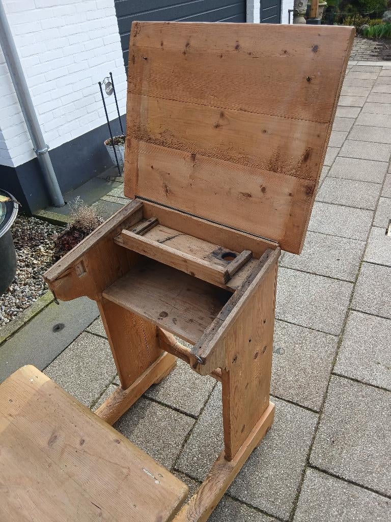 Kinder schoolbank, Huis en Inrichting, Stoelen, Gebruikt, Bruin, Eén, Antiek