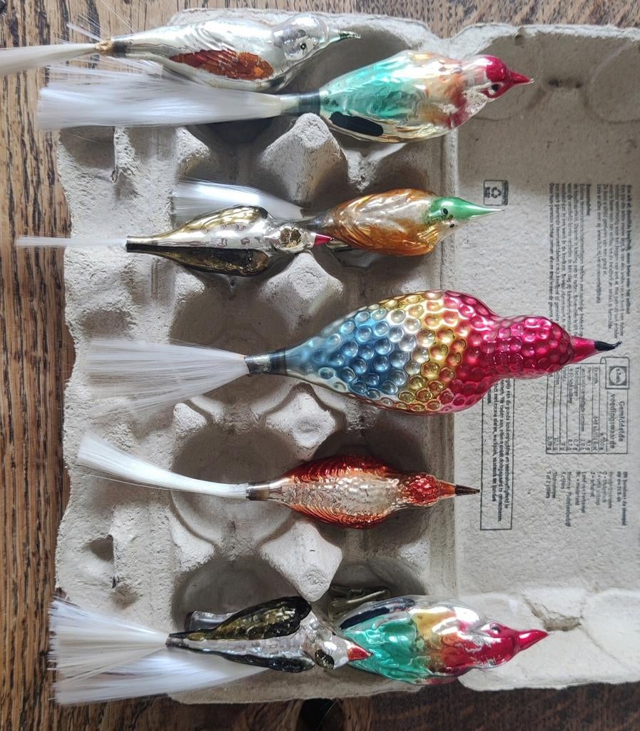 8 oude bonte kerstvogels, Ophalen of Verzenden