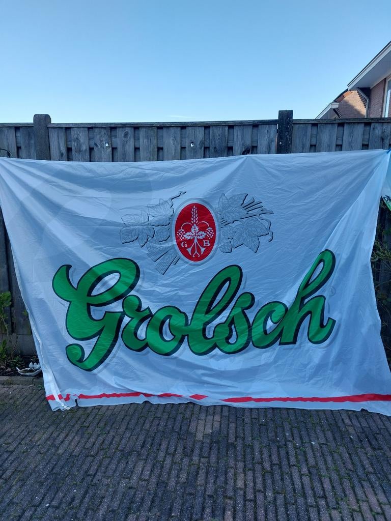 Grote Grolsch vlag, Verzamelen, Biermerken, Ophalen of Verzenden, Reclamebord, Plaat of Schild, Grolsch