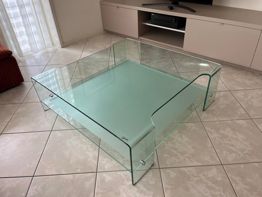 Hard glazen tafel, 110 x 110 x 36, Ophalen, Vierkant, Minder dan 50 cm, 100 tot 150 cm