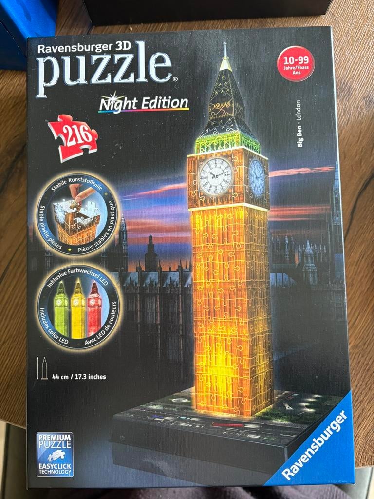 3D puzzle Big Ben night edion, Ophalen of Verzenden, Minder dan 500 stukjes, Zo goed als nieuw, Rubik's of 3D-puzzel