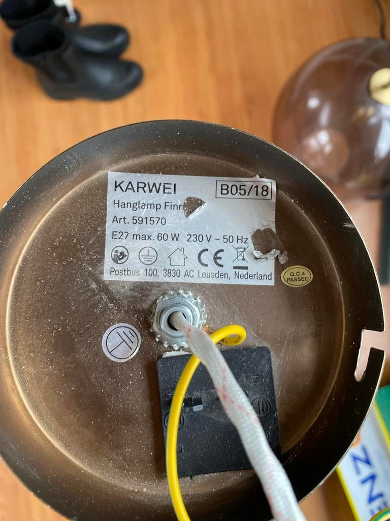 2x Karwei Hanglamp Finn - E27 max. 60W, Ophalen of Verzenden, Gebruikt, Metaal, Minder dan 50 cm