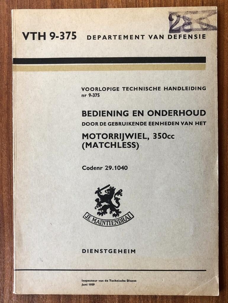 Technische Handleiding MATCHLESS 350cc., Motoren, Verzenden, Overige merken