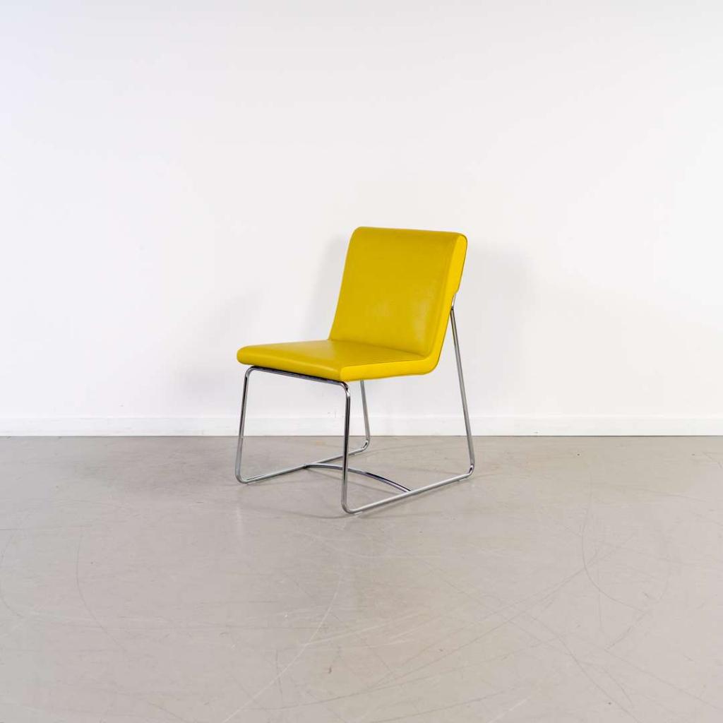 4x Leolux Spring Eetkamer Stoel Dancer Okergeel Leer -Chroom, Niet ingevuld, Overige kleuren, Niet ingevuld, Ophalen of Verzenden