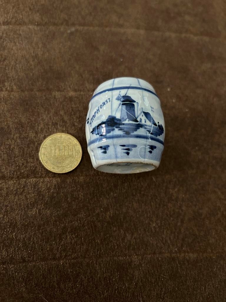 Miniatuur Delfts blauw vatje met molenlandschap, Ophalen of Verzenden