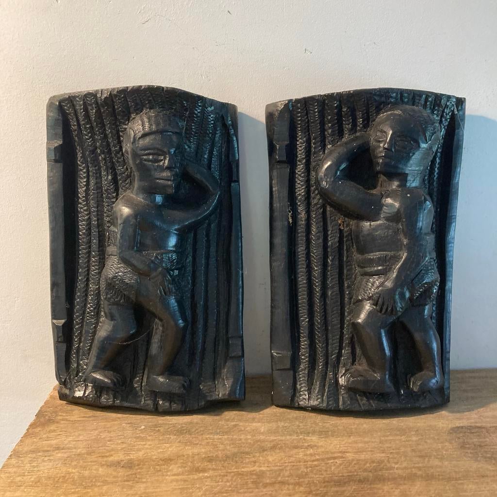 Afrikaans houtsnijwerk - set van 2 vintage beelden, Ophalen of Verzenden